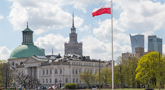 The center of the Polish capital, Warsaw, from the Pilsudski Square