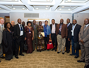 Sponsored CSOs:  IMF African Department Director Antoniette Sayeh with a group of African sponsored CSO representatives at a reception on October 9, 2008 