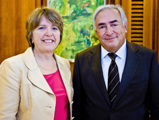 Managing Director Dominique Strauss-Kahn with Oxfam Great Britain Director Barbara Stocking on September 22 in IMF Headquarters.