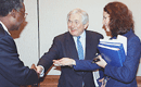 From left to right: Warren Nyamugasira, Jim Wolfensohn, Carolyn Reynolds