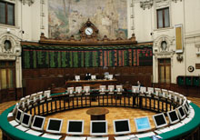 Inside the stock exchange in Santiago, Chile, one of the first countries to adopt a form of neoliberal policies.