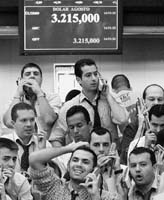 Stock market operators negotiate trades in So Paulo, Brazil, during currency crisis.
