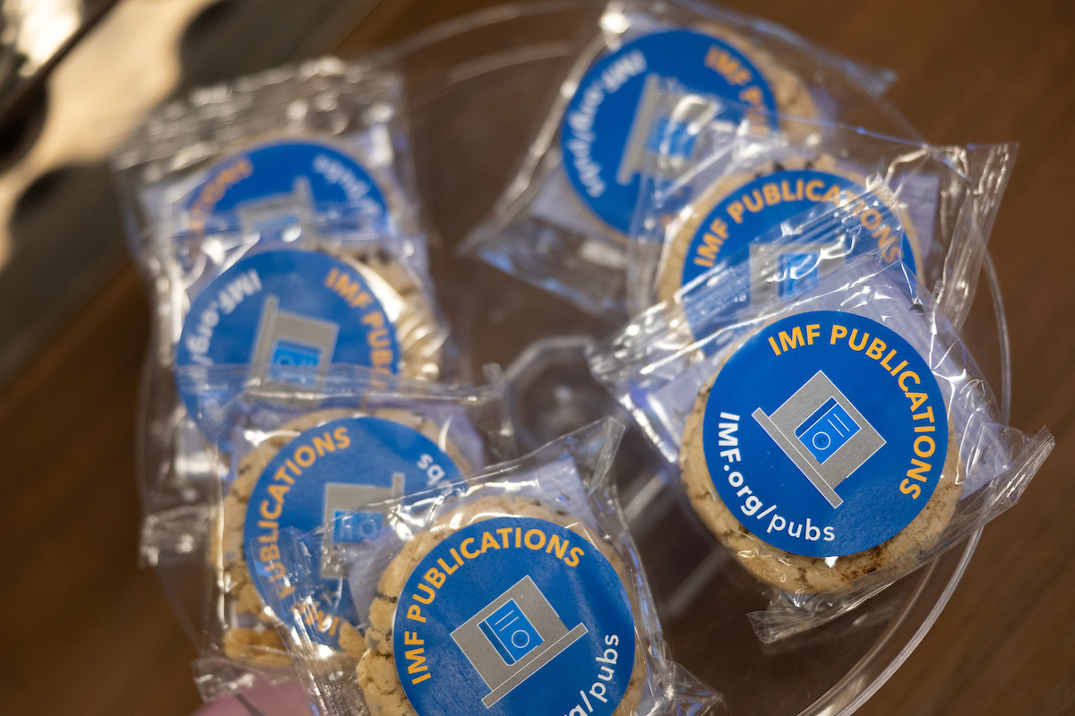 Custom-designed treats are on display during the 2023 Spring Meetings of the World Bank Group and International Monetary Fund in Washington on April 13, 2023.  