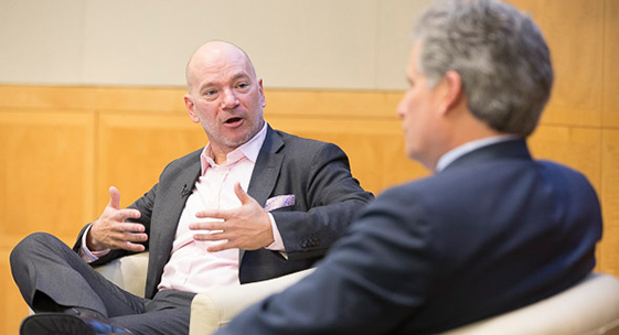 Professor Andrew McAfee and First Deputy Managing Director David Lipton discuss tech innovations and challenges at an IMF event (photo: IMF).
