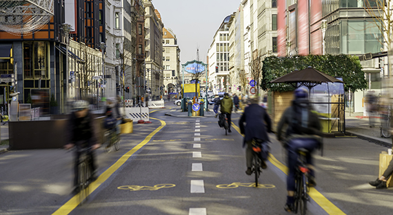Commuters travel along a pop-up bike lane in Berlin. A green transition forms a key part of Germany’s economic recovery program. (photo:  IGphotography by Getty Images)