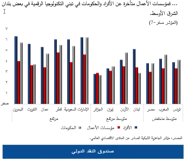 مؤسسات الأعمال متأخرة عن الأفراد والحكومات في تبني التكنولوجيا الرقمية في بعض بلدان الشرق الأوسط