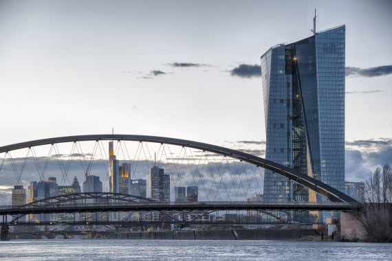 The European Central Bank (ECB) building in Frankfurt in front of the skyline. (Photo: kontrast-fotodesign, iStock)