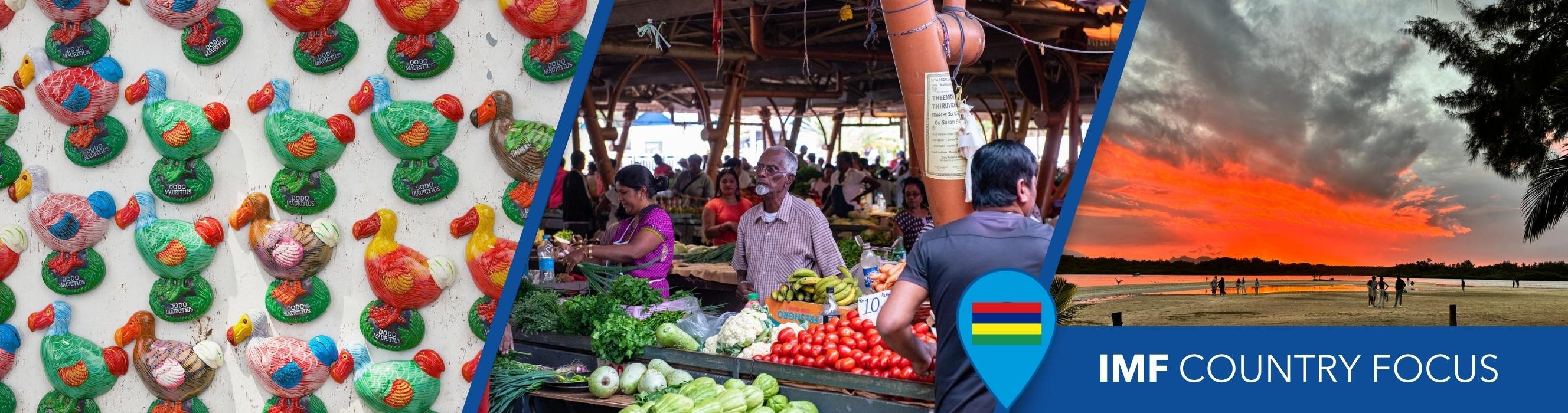 hero image showcasing the famous dodo, a market and a sunset