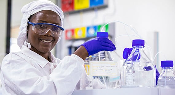 A worker producing malaria and other medications in Kampala, Uganda. Tomorrow’s jobs are based on a good education today. (photo: Steve Jaffe/IMF photo)
