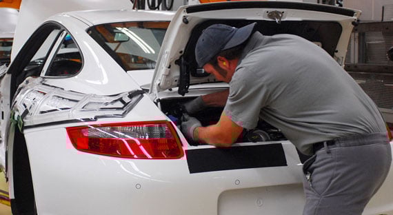 Auto factory in Baden-Wurttemberg, Germany; the weakness in trade and manufacturing is slowing economic activity in many European countries (photo: Caro / Kaiser/Newscom)