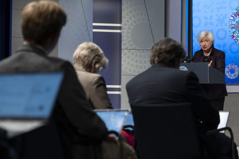 Yellen briefs press after the IMF annual Meetings