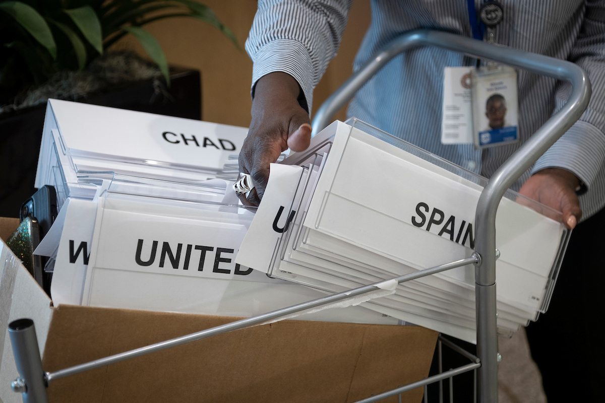 Country nameplates used during the 2023 Spring Meetings