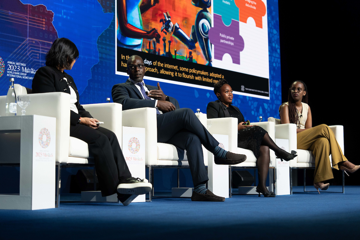 AI Researcher Pierrette Master, Tholang Mathopa, and Kofi Dadzie participate in the New Economy Forum on Artificial Intelligence - Leapfrogging Potential in Africa.