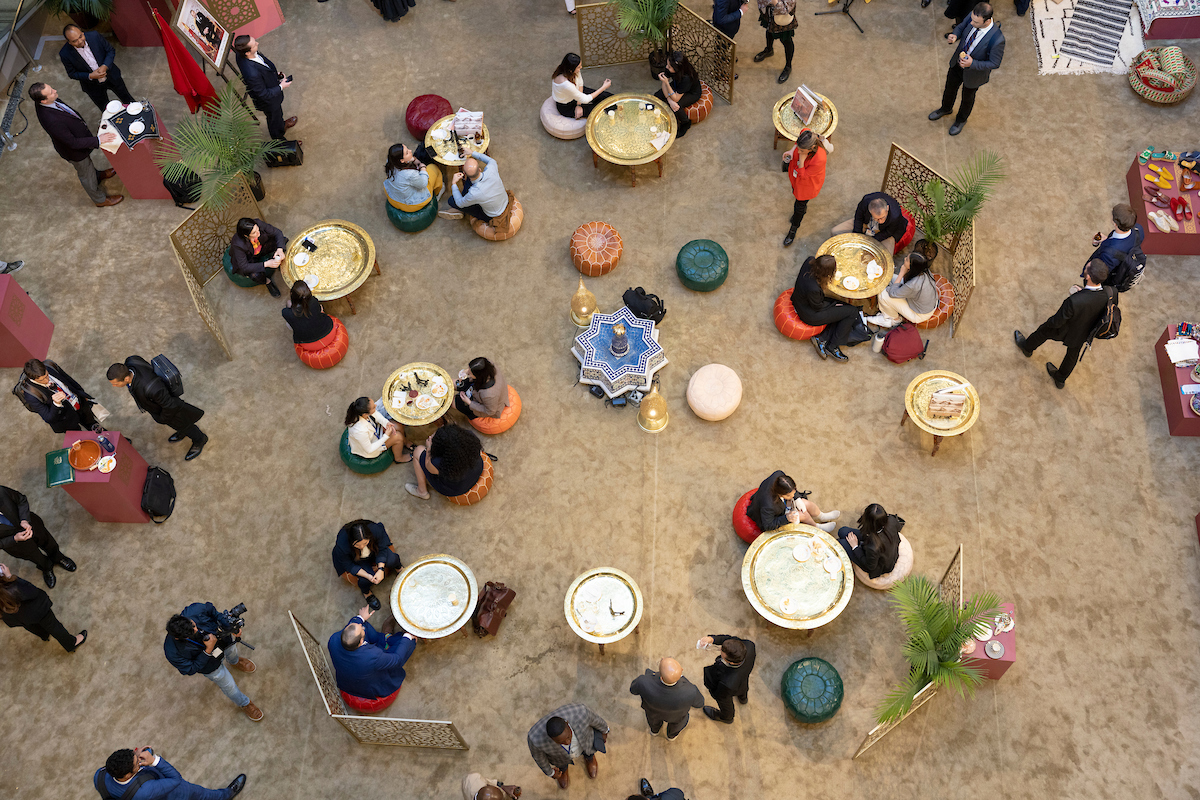 Attendees enjoy a reception at the Morocco Pavilion 