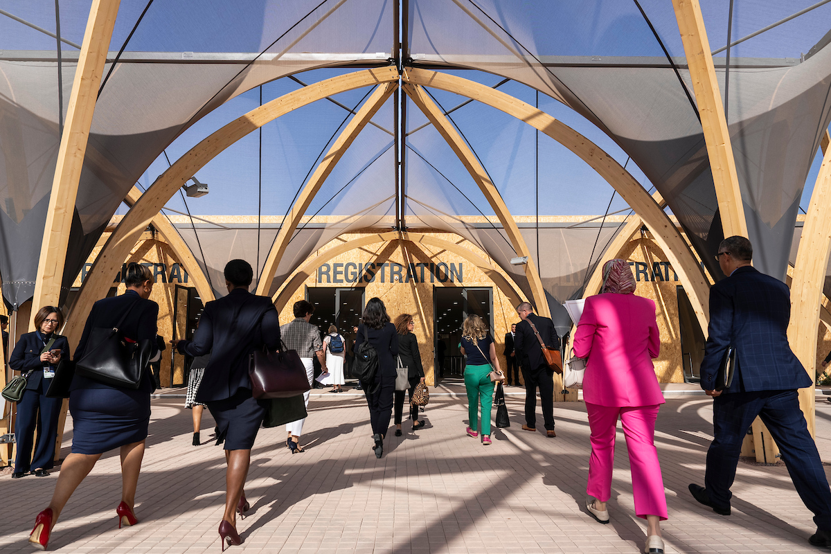 Delegates arrive at the campus of the 2023 Annual Meetings