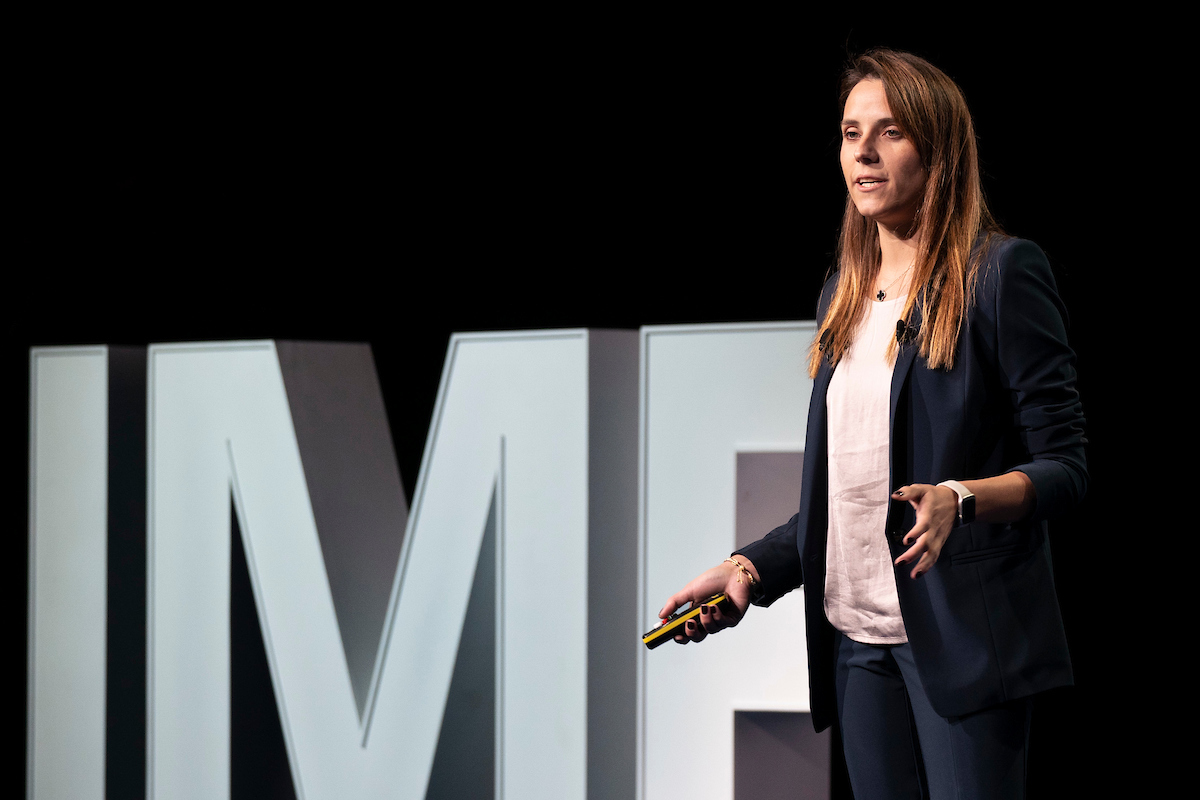 Alessandra Sozzi delivers an Analytical Corner titled “Tracking Trade Disruptions from Space” during the 2023 Annual Meetings 