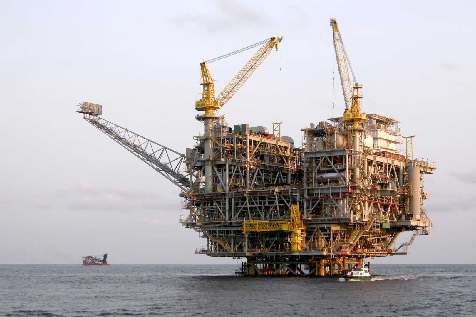 An oil platform off the coast of Angola, West Africa. credit: iStock/Getty poechri