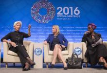 IMF Managing Director Christine Lagarde, Sweden&rsquo;s Finance Minister Magdalena Andersson, and Oxfam&rsquo;s Executive Director Winnie Byanyima in a Spring Meetings panel (photo: IMF) 