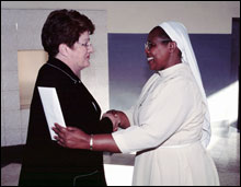 Anne Krueger visiting Little Sisters of St. Francis, in Nairobi, Kenya, a non-profit organization which educates young girls, some of them street children and orphans.