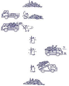 man shoveling money into a truck