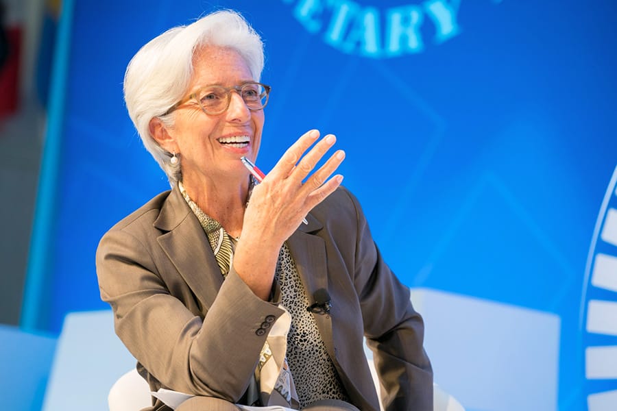 IMF Managing Director Christine Lagarde speaking at a conference