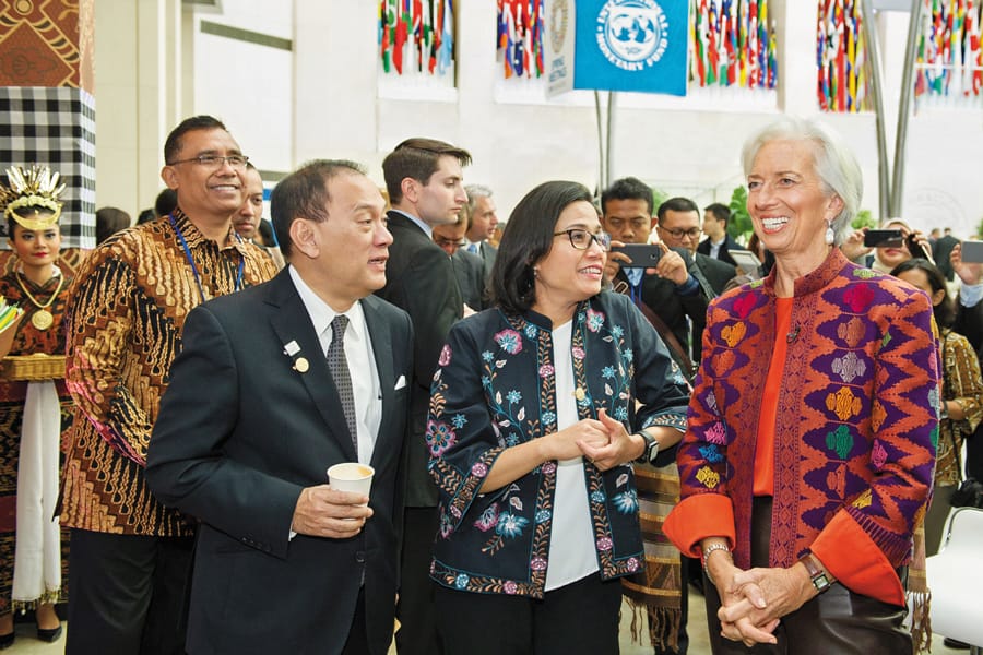 IMF Managing Director Christine Lagarde meeting with delegates