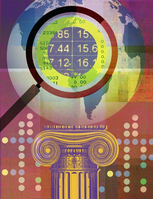 Illustration showing a pillar below a magnifying glass looking at numbers