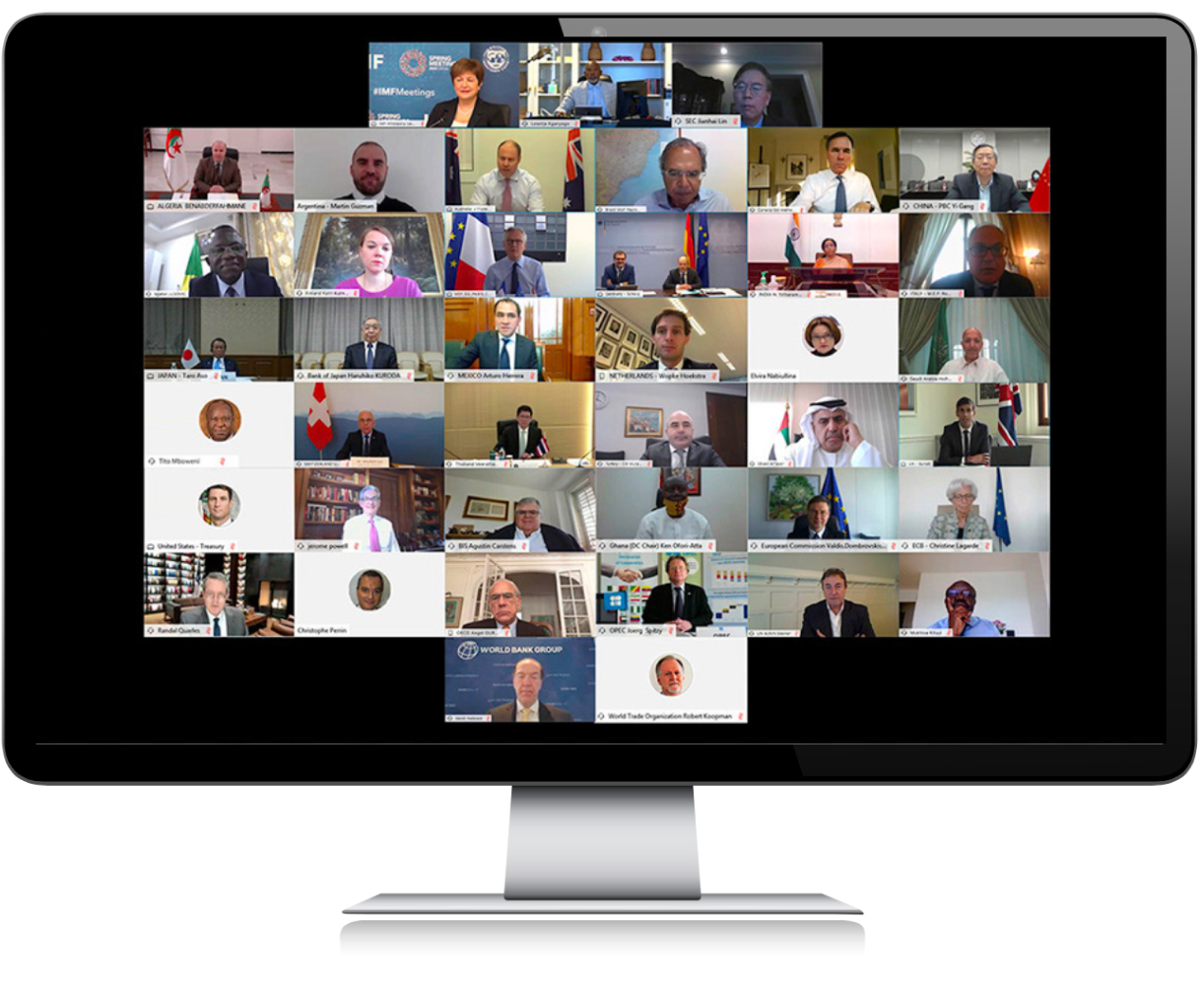 A group of IMF staff working remotely with remote video software