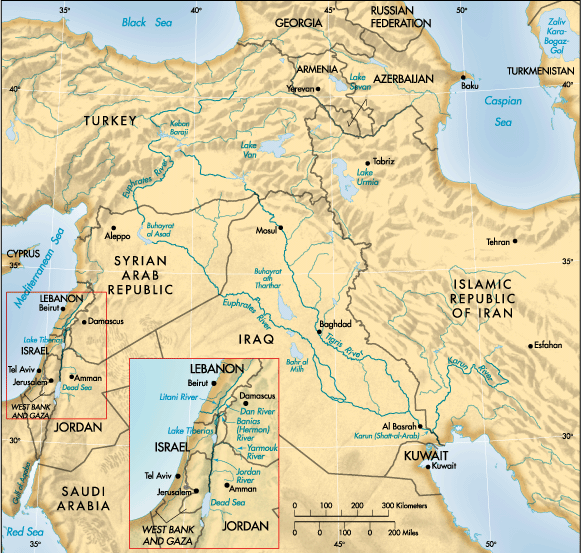 middle east map rivers