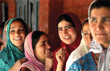 Women line up to vote in local elections, Srinagar, India