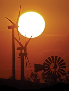 Sunset over wind turbines