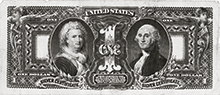 Martha Washington on 19th century U.S. dollar note.