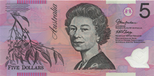 Queen Elizabeth II on Australian $5 note.