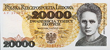 Marie Curie on Polish 20,000 zloty note.