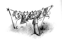 Cartoon of money haning out to dry.