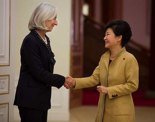 International Monetary Fund Managing Director Christine Lagarde (L) meets with Korea's President Park Geun-hye (R) at the Blue House December 4, 2013 in Seoul, Korea Lagarde is on a three country visit to Asia. IMF Photograph/Stephen Jaffe