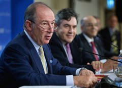 IMF Managing Director Rodrigo de Rato (L) and UK Chancellor of the Exchequer Gordon Brown, (R),(Chairman of the IMFC) answer questions during their joint press conference after the 14th Meeting of the International Monetary and Financial Committee at the Suntec Convention Center in Singapore