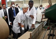 Lagarde visits factory in Abidjan, Cote d’Ivoire. During visit she noted Africa’s diversified trading partners (photo: Thierry Gouegnon/Reuters/Newscom) 