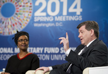 Winnie Byanyima of Oxfam, Guy Ryder of the ILO.  “If we all agree this [inequality] is a problem, what are we going to do about it? Asked Ryder (photo: IMF) 