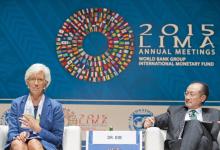 IMF Managing Director Christine Lagarde and World Bank Group President Jim Yong Kim discuss challenges of climate change and importance of reducing carbon emissions—one of the many topics discussed in the Program of Seminars (photo: IMF/Stephen Jaffe) 